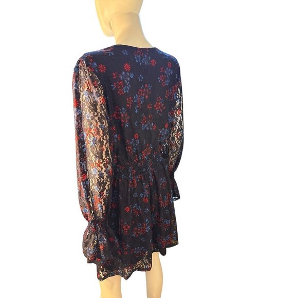 Disney Princess Floral Navy Lace Dress With Smocked Waist & Bell Sleeves XL EUC - Picture 2 of 8